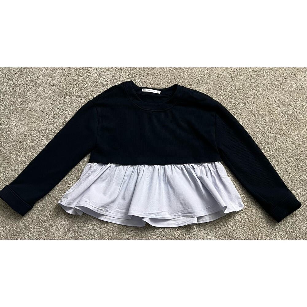 Zara knit & Poplin Pullover Layered Women's Top Tunic Blouse Size M